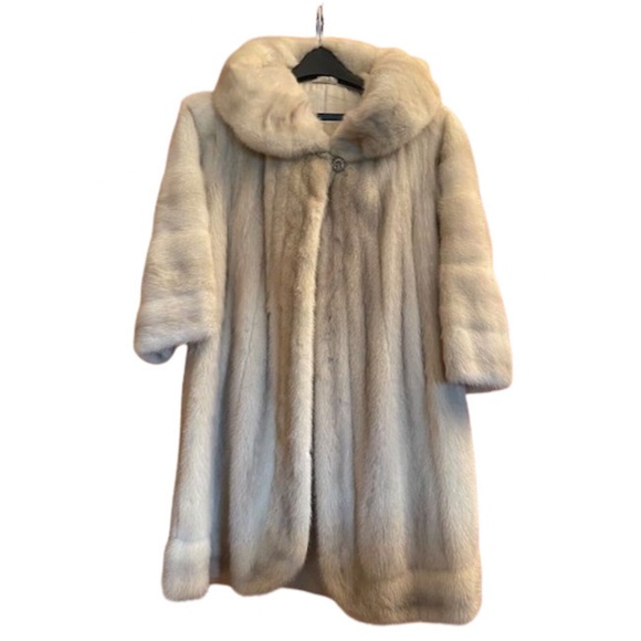 Vtg 50s 60s Cream Brown Set Back Collar Mink Coat M/S - Picture 5 of 12